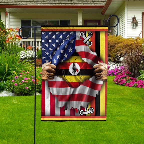 Proud American Ripped Flag Heritage Ugandan Uganda strong Garden Flag, Double-Sided Outdoor Yard Decor 11.5 x 17.5 Inch