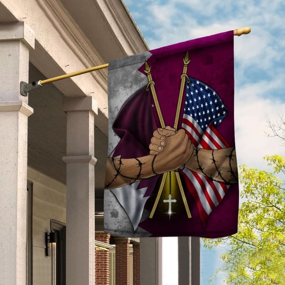 Flags Qatari Handshake American Flag Friendship USA Qatar Qatari Part Garden Flag, Double-Sided Decorative Outdoor Flag, Patriotic Polyester Yard Flag 12 x 18 in