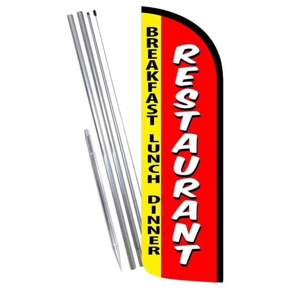 Flags Restaurant (Breakfast Lunch Dinner) Premium Windless Banner Flag Kit (Flag, Pole, & Ground Mt)