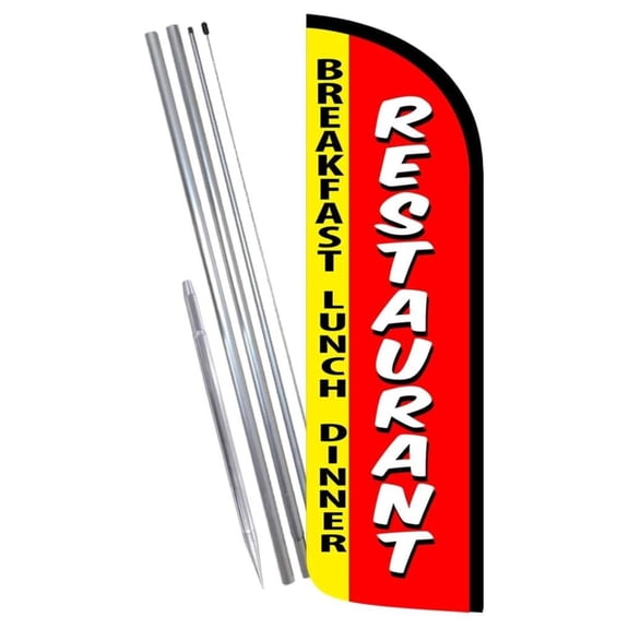 Flags Restaurant (Breakfast Lunch Dinner) Premium Windless Banner Flag Kit (Flag, Pole, & Ground Mt)