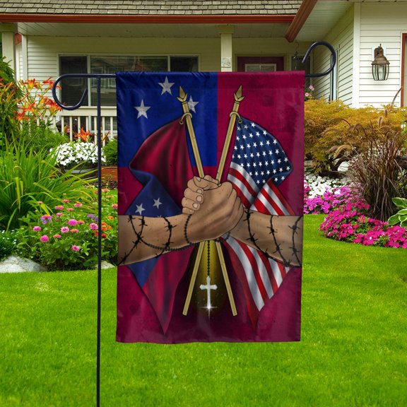 Flags Samoan Handshake American Flag Friendship USA Samoa Samoan Part Garden Flag (11.5x17.5) Double Sided-USA Flags Premium Polyester-Decorative Indoor Outdoor Flag
