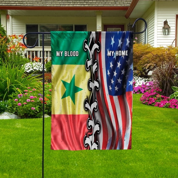 Flags-Senegalese American My Home My Blood Flag Senegalese Part Garden Flag, Double-Sided Decorative Outdoor Flag, Polyester Yard Flag 12 x 18 in