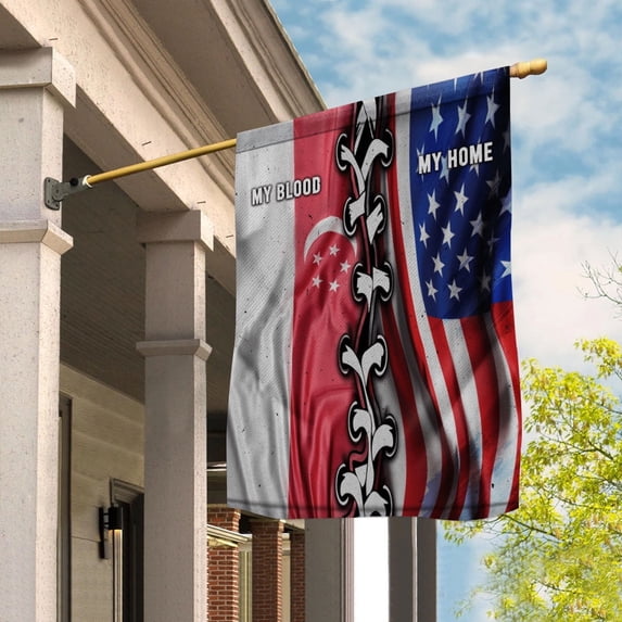 Flags-Singaporean American My Home My Blood Flag Singaporean Part House Flag, Double-Sided Decorative Outdoor Flag, Patriotic Polyester Yard Flag 29.5 x 39.5 in