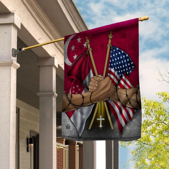 Flags Singaporean Handshake American Flag Friendship USA Singapore Singaporean Part Garden Flag, Double-Sided Decorative Outdoor Flag, Patriotic Polyester Yard Flag 12 x 18 in