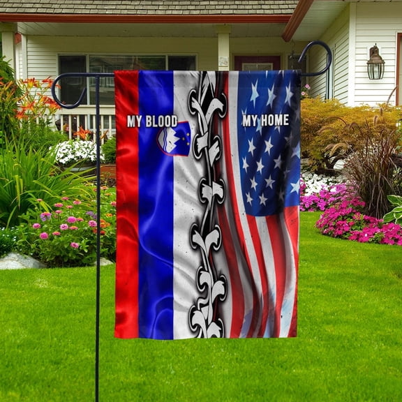 Flags-Slovenia American My Home My Blood Flag Slovenia Part Garden Flag, Double-Sided Decorative Outdoor Flag, Polyester Yard Flag 12 x 18 in
