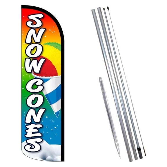 Flags Snow Cones Premium Windless Banner Flag Kit (Flag, Pole, & Ground Mt)