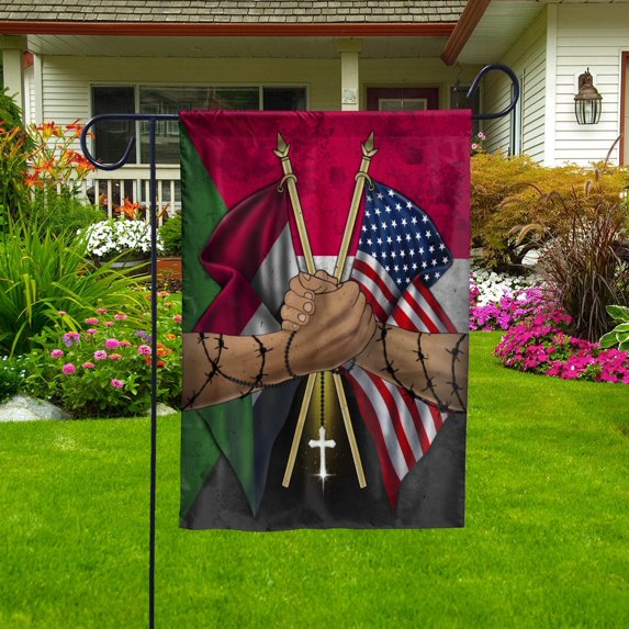 Flags Sudanese Handshake American Flag Friendship USA Sudan Sudanese Part House Flag, Double-Sided Decorative Outdoor Flag, Patriotic Polyester Yard Flag 29.5 x 39.5 in