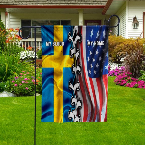 Flags-Swedish American My Home My Blood Flag Swedish Part Garden Flag, Double-Sided Decorative Outdoor Flag, Patriotic Polyester Yard Flag 11.5 x 17.5 in
