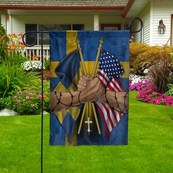Flags Swedish Handshake American Flag Friendship USA Sweden Swedish Part Garden Flag, Double-Sided Decorative Outdoor Flag, Patriotic Polyester Yard Flag 11.5 x 17.5 in