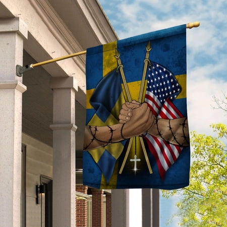 USA Sweden Friendship Patriotic Swedish House Flag, Double-Sided Outdoor Yard Decor 29.5 x 39.5 Inch