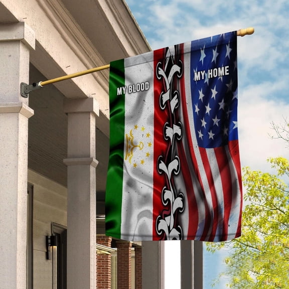 Flags-Tajik American My Home My Blood Flag Tajik Part House Flag, Double-Sided Decorative Outdoor Flag, Polyester Yard Flag 29.5 x 39.5 in