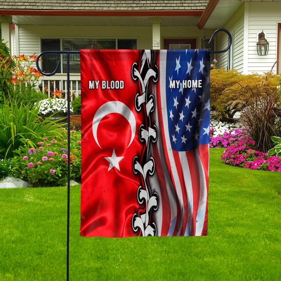 Flags-Turkish American My Home My Blood Flag Turkish Part Garden Flag (11.5x17.5) Double Sided-USA Flags Premium Polyester-Decorative Indoor Outdoor Flag