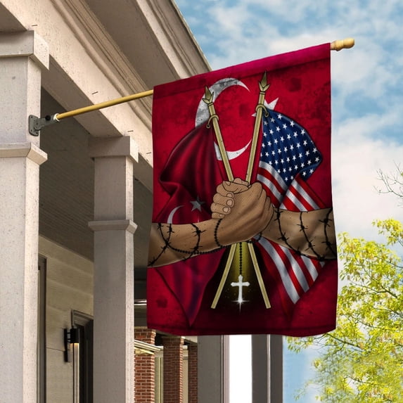 Flags Turkish Handshake American Flag Friendship USA Turkey Turkish Part Garden Flag, Double-Sided Decorative Outdoor Flag, Polyester Yard Flag 12 x 18 in