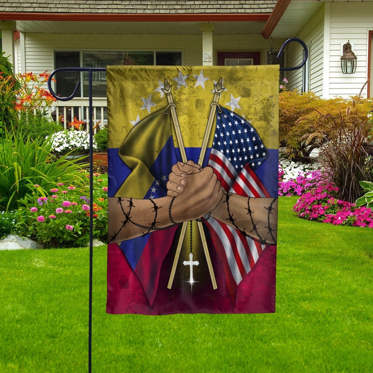 Flags Venezuelan Handshake American Flag Friendship USA Venezuela Venezuelan Part Garden Flag, Double-Sided Decorative Outdoor Flag, Polyester Yard Flag 12 x 18 in