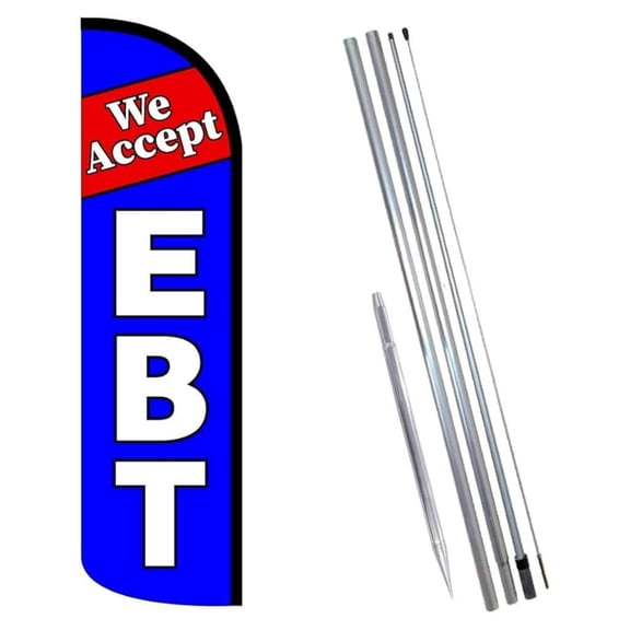 Flags We Accept EBT Windless Flag Bundle (11.5' Tall Flag, 15' Tall Flagpole, Ground Mount Stake),Z0PS0GSV66