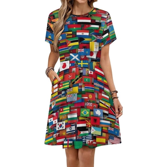 Flags of All Countries of The World Dress Fashion Beach Short Sleeve Dresses Female Party Printed Sundress