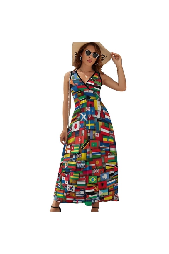 Flags of All Countries of The World Dress Summer Street Style Bohemia Long Dresses Female Sleeveless Printed Maxi Dress