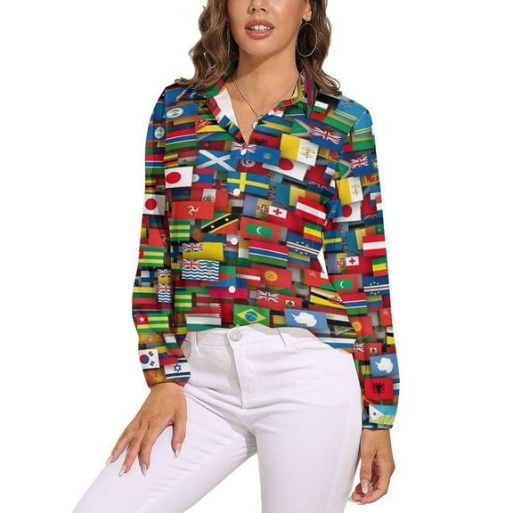 Flags of All Countries of The World Long Sleeve Blouse Woman Streetwear Casual Shirts Summer Oversize Woman Streetwear Clothing Birthday Present
