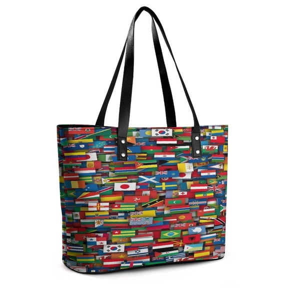 Flags of All Countries of The World Woman Leather Handbags Large Tote Bag Fashion Portable Handbags With Zipper