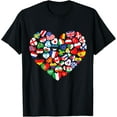 thumbnail image 1 of Flags of Countries of the World international flag heart T-ShirtMen and women, Black T-shirt, size: Extra large, 1 of 4