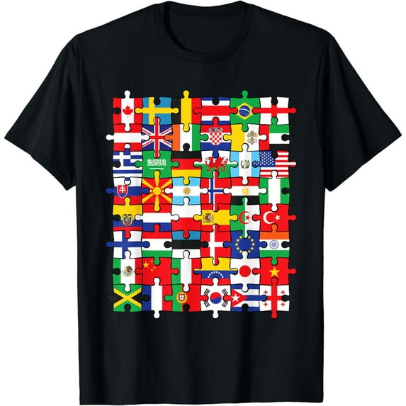 Flags of Countries of the World international flag puzzle T-Shirt mens t shirt,black,women,funny,misfits,men,journey,t-shirt