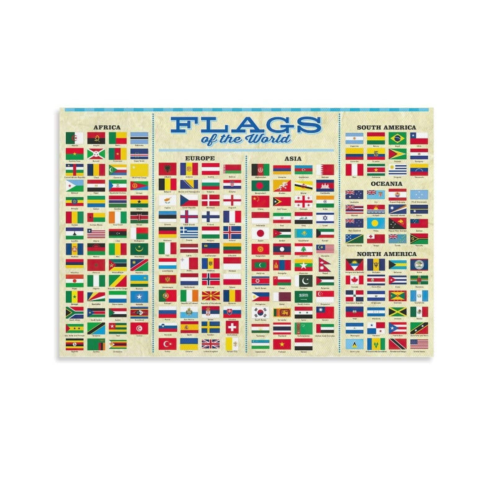Flags of The World Classroom Educational Poster Canvas Art Poster And ...