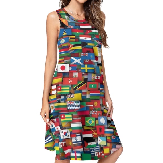 Flags of all countries of the world Spring Summer Dresses for Women Fashion T-shirt Dress Casual Sleeveless Loose Sundress with Pockets