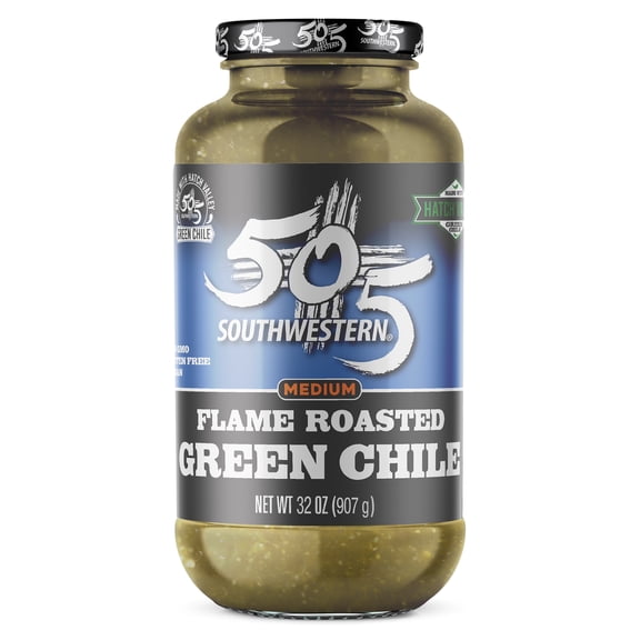 505 Southwestern Flame Roasted Hatch Valley Green Chile, Medium, 32 oz Jar – Hatch Green Chiles for Cooking
