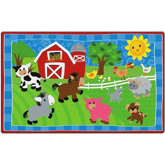 Flagship Carpets CE417-28W Rectangle Cutie Barnyard Carpet, 5 ft. x 8 ft.