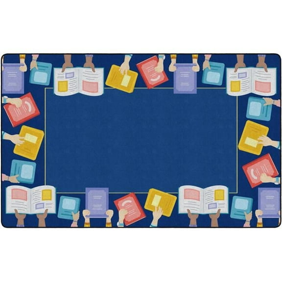 Flagship Carpets FE484-44A 7 ft. 6 x 12 The Book Border Rug - Rectangle