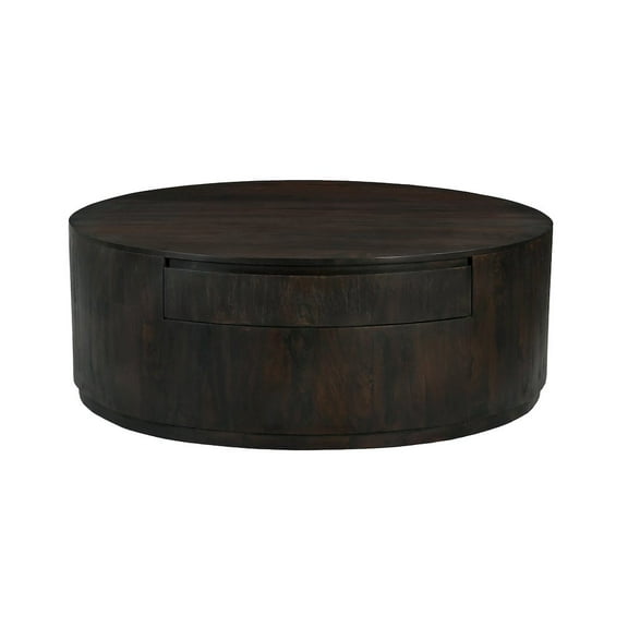 Flagstaff 2-Drawer Round Cocktail Table in Barista Brown on Solid Wood