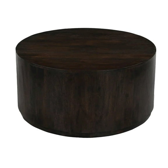 Flagstaff Round Cocktail Table in Modern Barista Brown Finish on Solid Wood