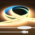 thumbnail image 1 of Flagtop USB COB LED Strip Light Dimmable, 3000K Warm White Light Strip, Flexible 5V Cuttable USB Cob with 3-Button Controller for Bedroom, Cabinet, TV, Monitor (1M/3.3Ft), 1 of 8