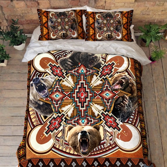 Flagwix 3 Pieces King Size Quilt Sets, Quilt Bedding Set Bear NNT322QS, Bedspread Coverlets with 2 Pillow Shams for Bedroom, Home Decor - 91" x 102"