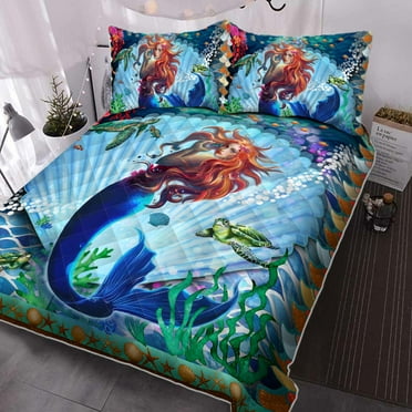 Flagwix 3 Pieces Twin Size Quilt Sets, Mermaid Quilt Bedding Set Into The Ocean BNL50QSv1, Bedspread Coverlets with 2 Pillow Shams for Bedroom, Home Decor - 60" x 70"