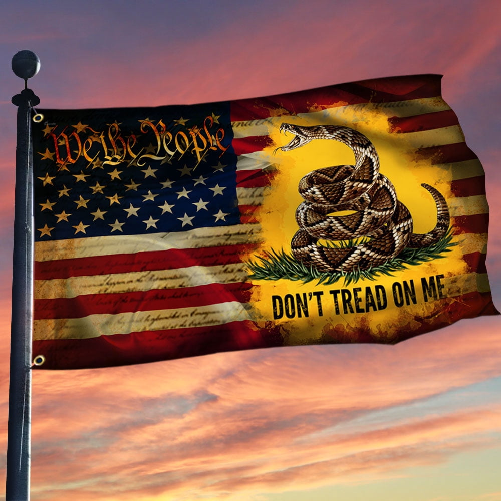 Bandiera Gadsden 1st Navy Jack 3x5 Piedi Nylon 300D Double-Sided - Don't Tread On Me
