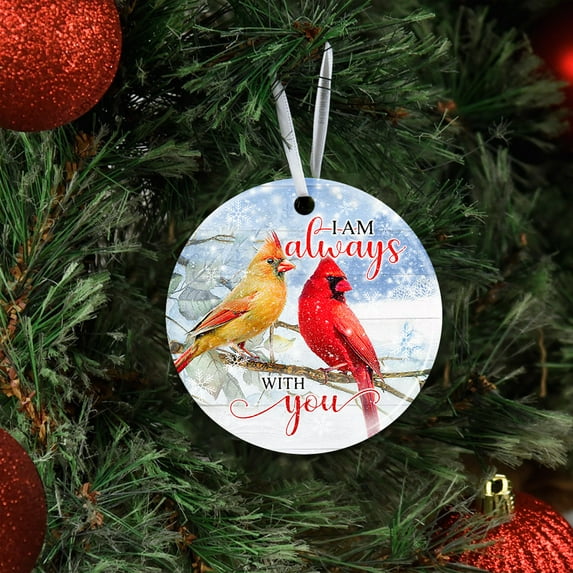 Flagwix Ceramic Christmas Tree Ornaments| Cardinal Bird I Am Always With You Hanging Ornament With Ribbon|Christmas Gifts - Circle, 1 Pcs