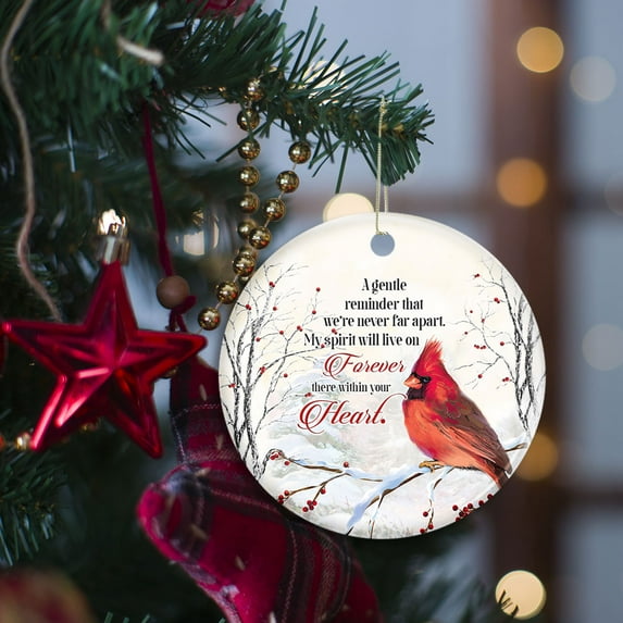 Flagwix Ceramic Christmas Tree Ornaments| Cardinal Forever There Within Your Heart LHA1854O Hanging Ornament With Ribbon|Christmas Gifts - Circle, 1 Pcs