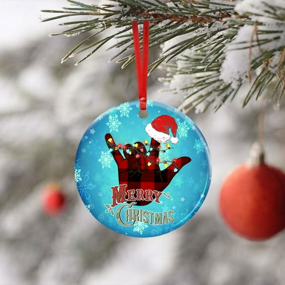 Flagwix Christmas Ornaments, Ceramic Ornaments, Deaf Merry Christmas. Sign Language, Christmas Decorations, Christmas Gifts - Circle, 1 Pcs