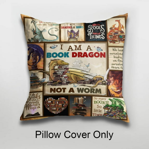 Flagwix Decorative Outdoor Pillows Cover, I Am A Book Dragon Patio Cushions For Bed, Chair, Home Decor, Mother's Day Gifts For Her - Square 17"x17"
