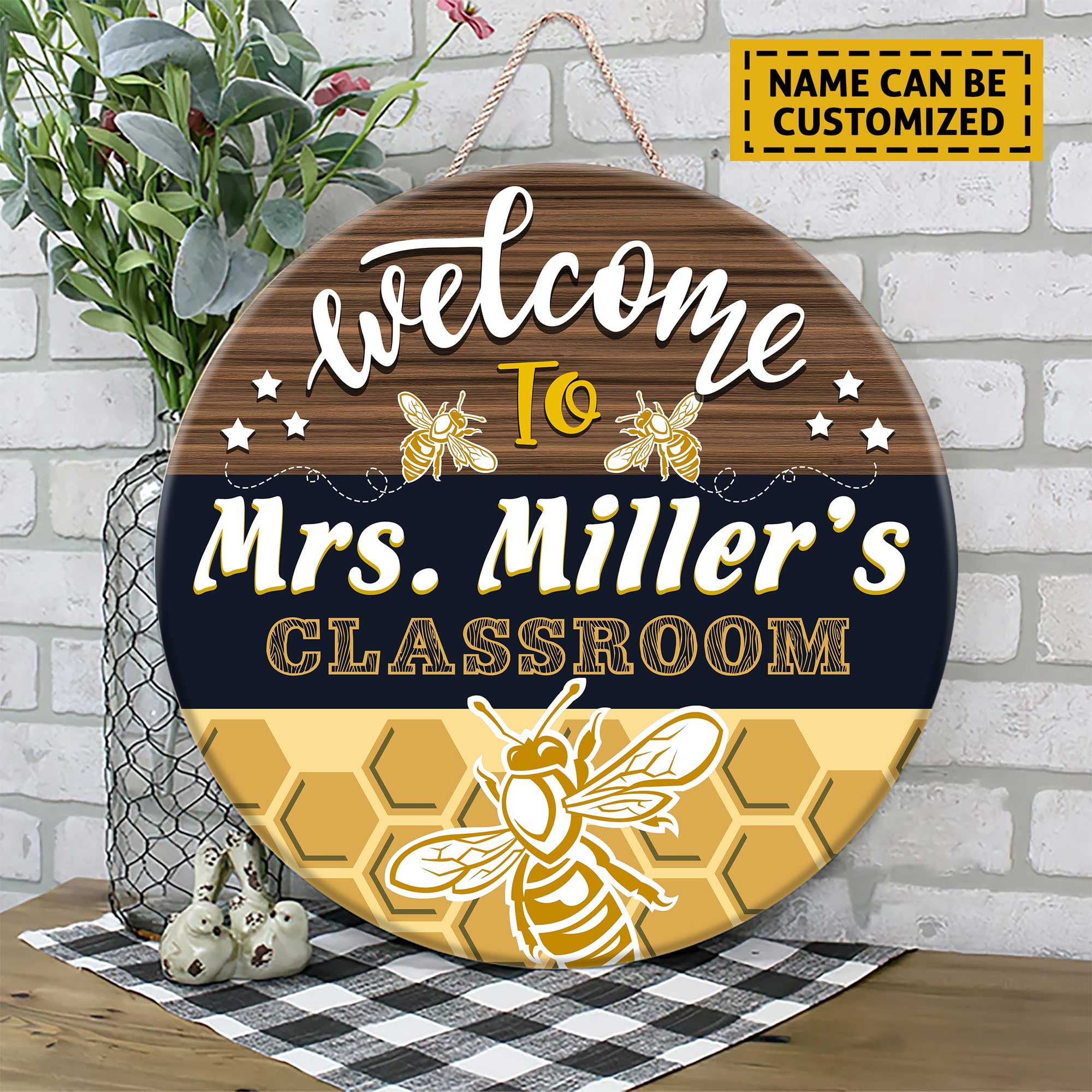 Flagwix Personalized Back To School Sign, Custom Round Wooden Teacher ...