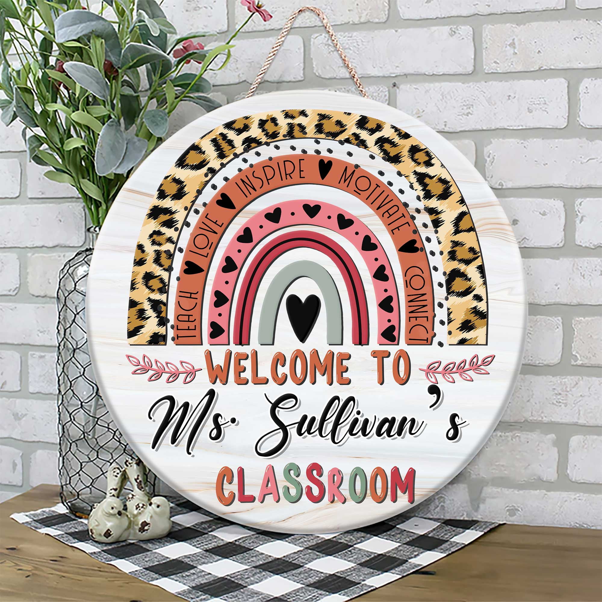 Flagwix Personalized Back To School Sign, Custom Round Wooden Teacher ...
