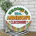 thumbnail image 1 of Flagwix Personalized Back To School Sign, Custom Round Wooden Teacher Name Sign, Classroom Decor, Unique Teacher Gifts, Rustic Colorful Crayon Door Sign - 14 inches, 1 of 9