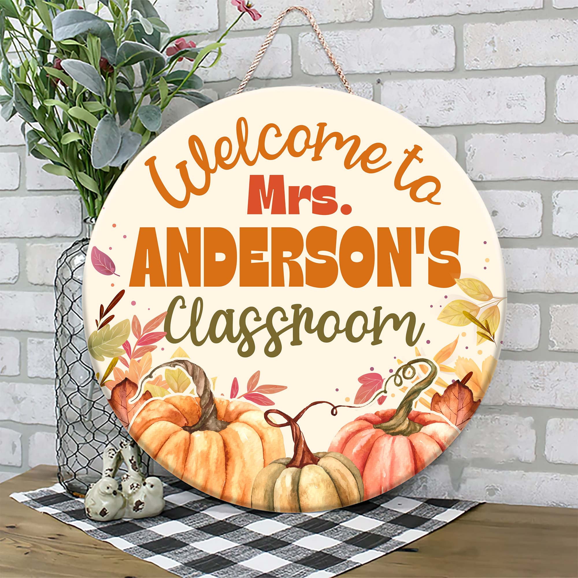Flagwix Personalized Back To School Sign, Custom Round Wooden Teacher ...