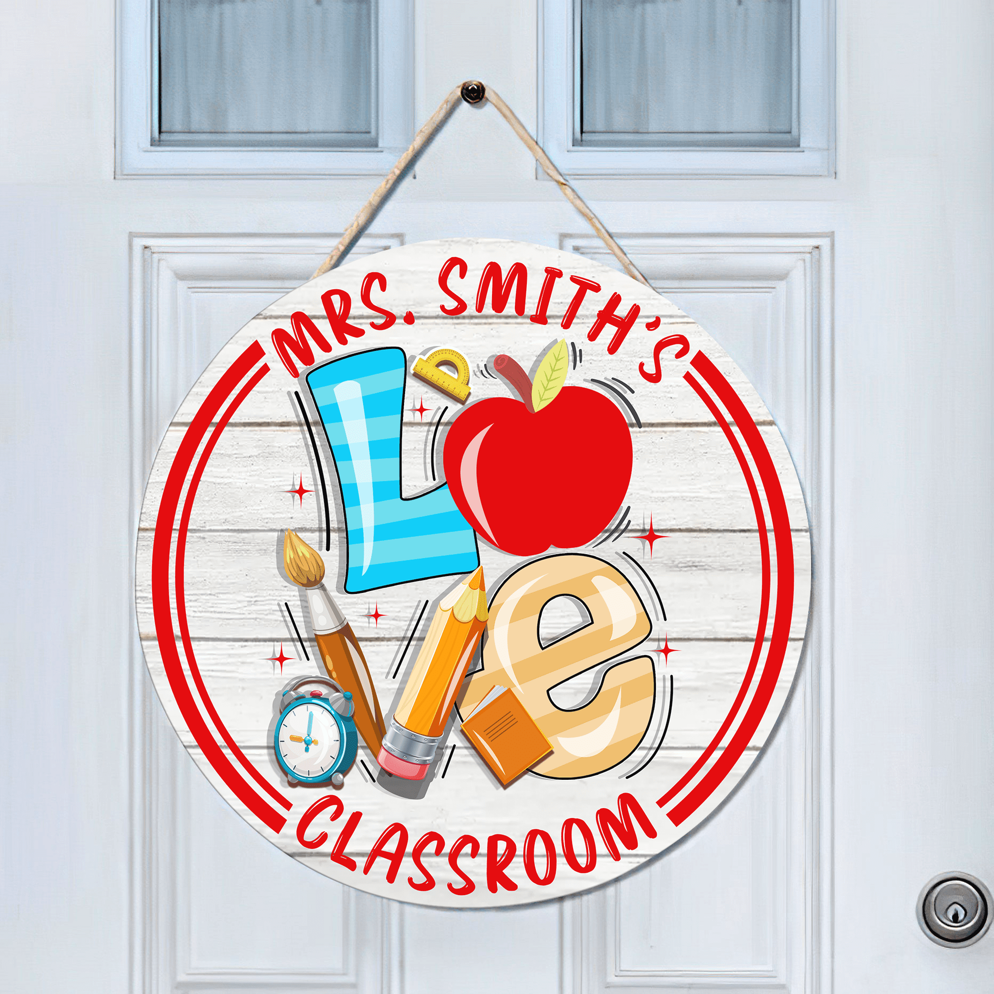 Flagwix Personalized Back To School Sign, Custom Round Wooden Teacher ...
