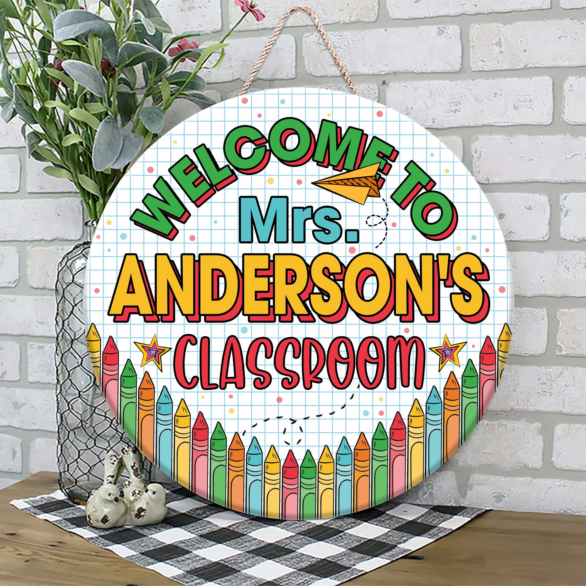 Flagwix Personalized Back To School Sign, Custom Round Wooden Teacher ...