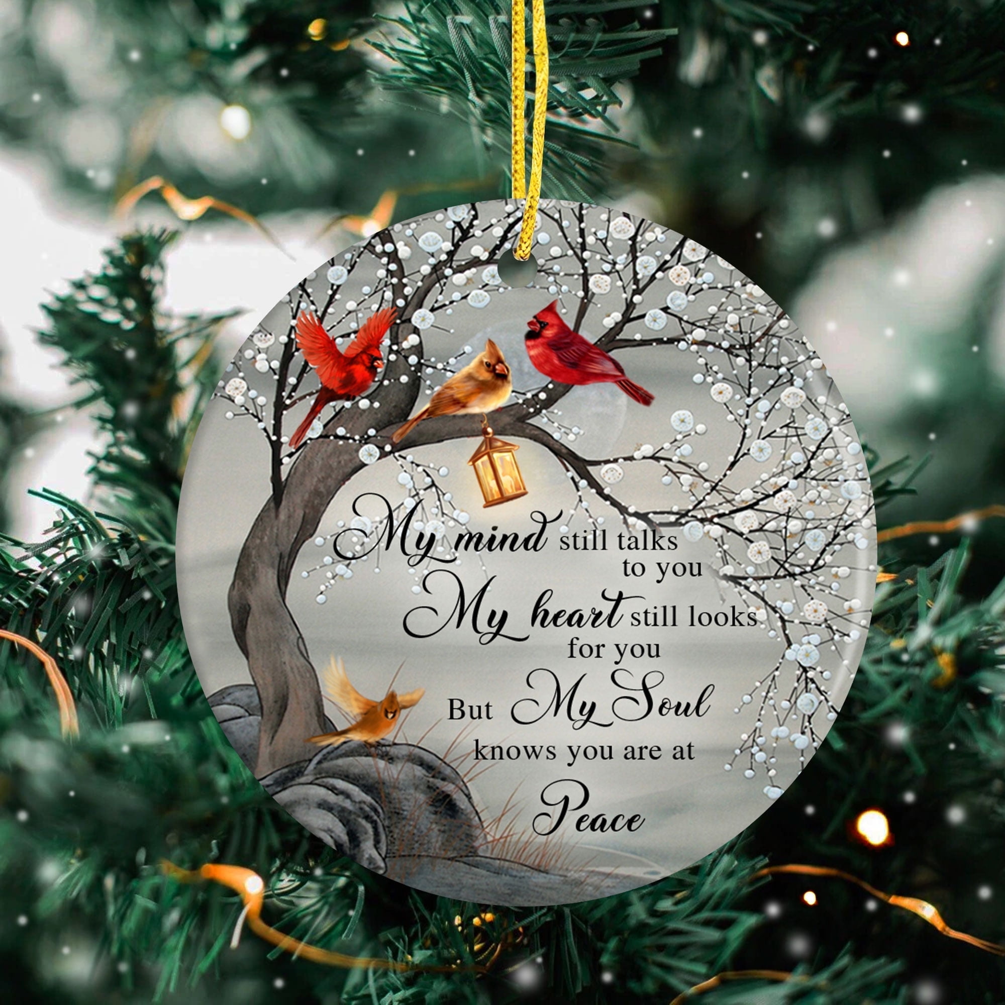Flagwix Sympathy Gifts for Loss of Mom, Dad, Husband, Wife - Memorial Gifts Cardinal Birds Hanging Decor - My Mind Still Talks to You Ceramic Ornaments Double-sided Printed (1pcs)