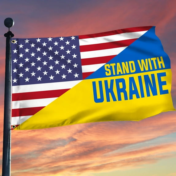 Flagwix US Ukraine Grommet Flag Stand With Ukraine DDH3333GF - 3x5 ft., With Flag Pole Rings