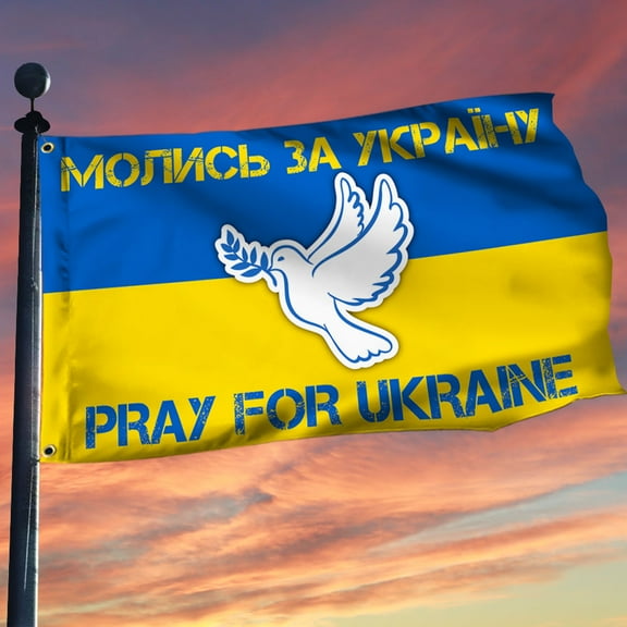 Flagwix Ukrainian Grommet Flag Pray for Ukraine BNL544GF - 3x5 ft., With Flag Pole Rings
