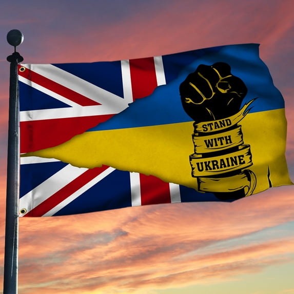 Flagwix United Kingdom And Ukraine Grommet Flag Stand With Ukraine BNT519GFv3 - 5x8 ft., With Flag Pole Rings